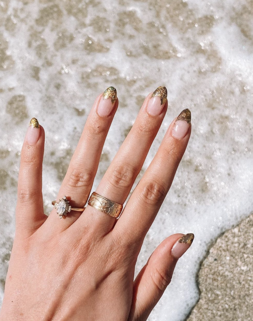 Gold French Tips Beach Nails