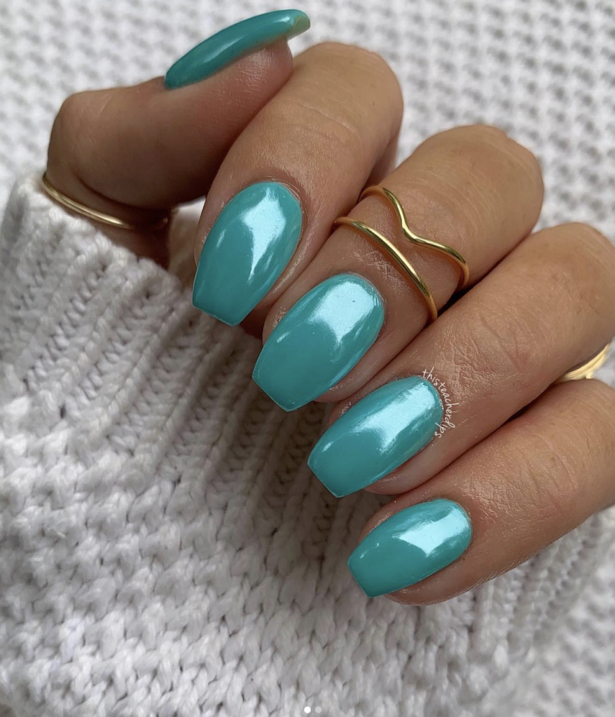 Teal Chrome Beach Nails