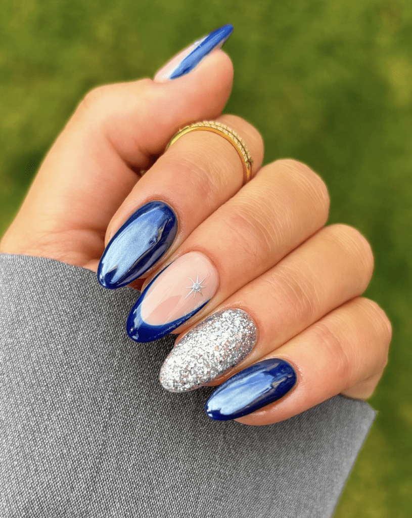 Chrome Blue Snowflake Nails