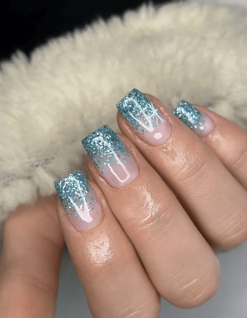 Glittery Tips Snowflake Nails