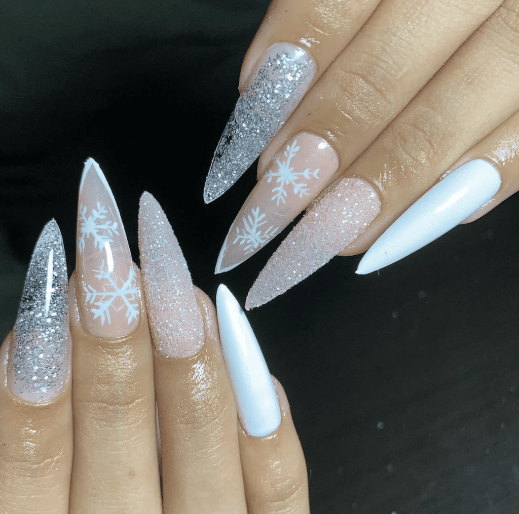 Icy Winter Stiletto Nails