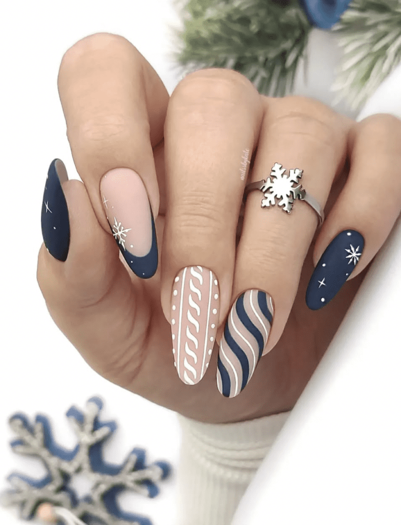 Matte Blue Winter Wonderland Nails