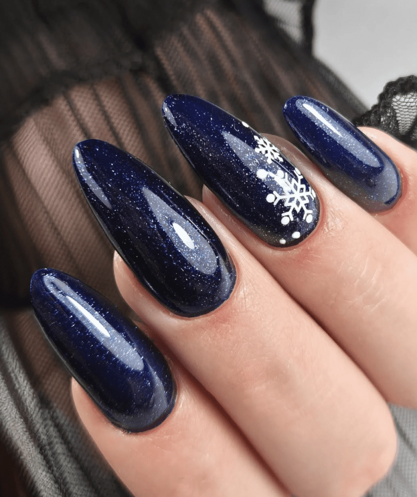 Midnight Blue Snowflake Nails