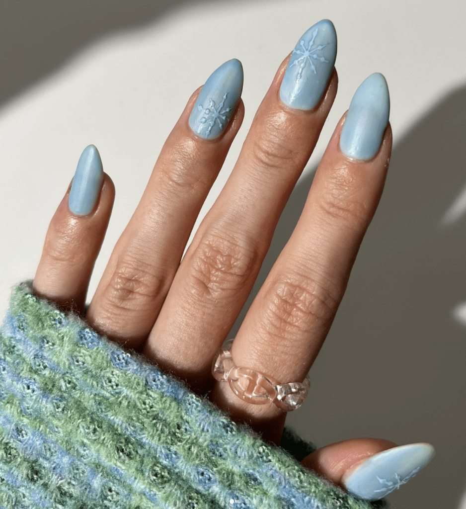 Minimal Blue Snowflake Nails