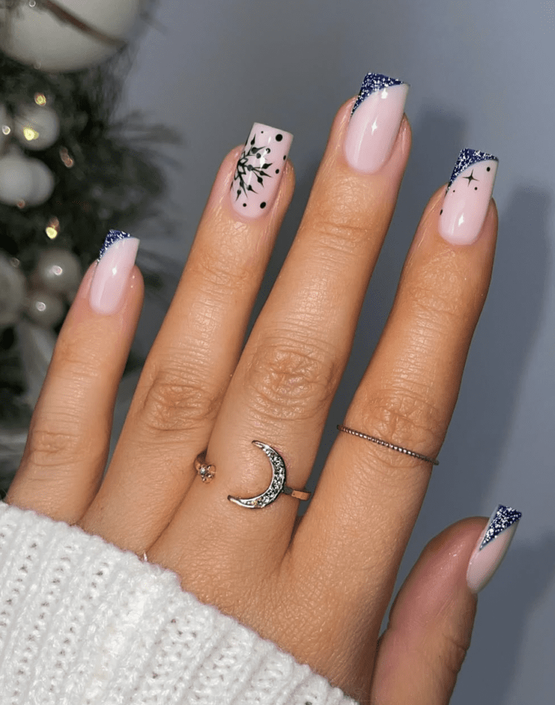 Starry Sky Snowflake Minimalist Nails