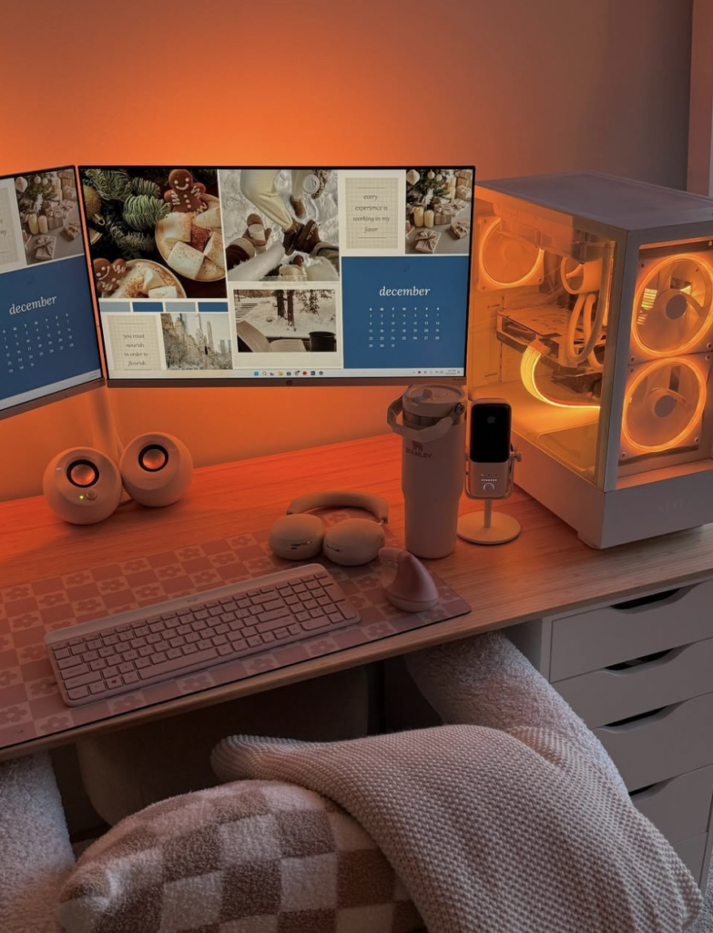 Warm Orange Lighting Desk Setup