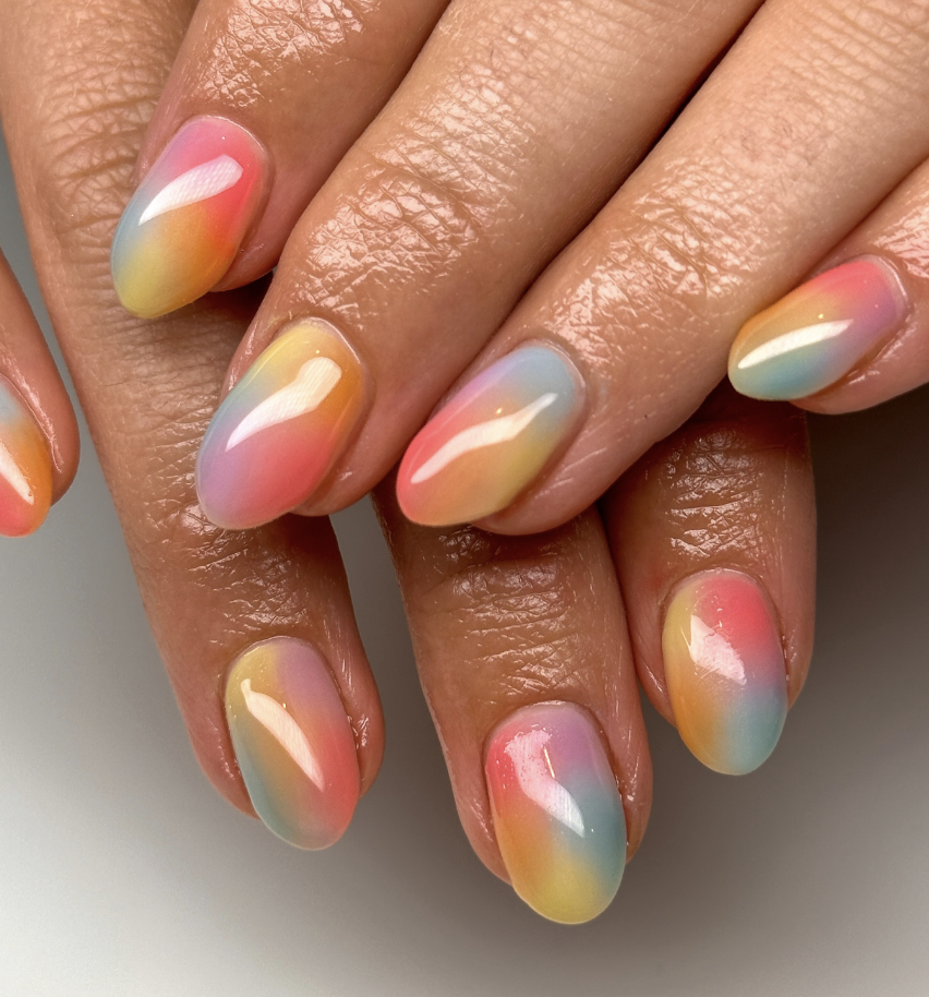 Pastel Rainbow Watercolor Nails