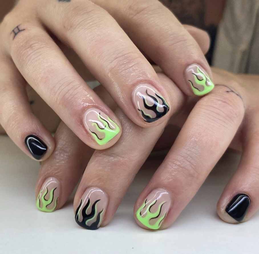 Short Neon Flame Nails