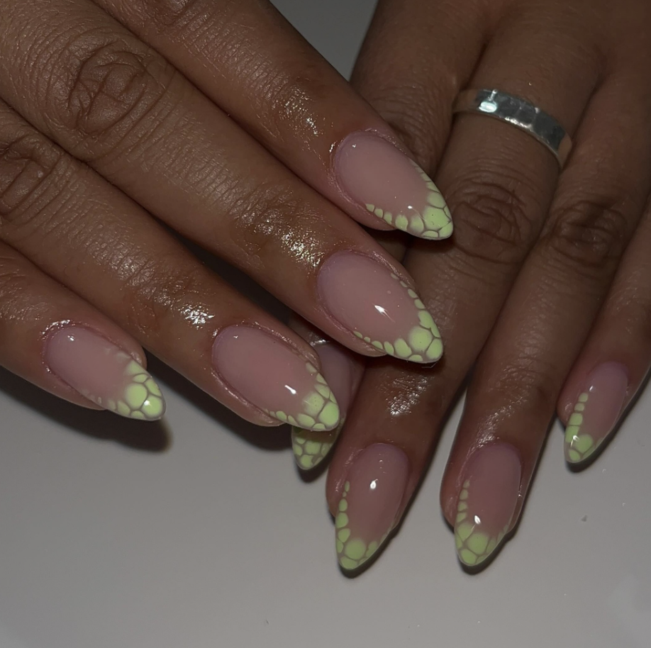 Spring Green Snakeskin French Manicure