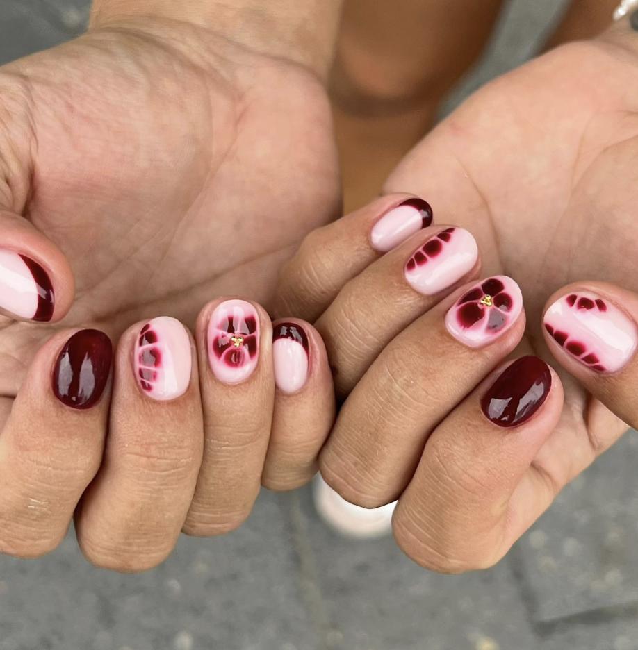 Burgundy Watercolor Nails